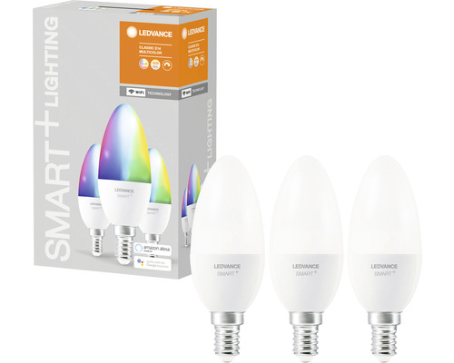 Ledvance Smart WIFI LED Kerzenlampen dimmbar B40 E14/5W (40W) matt 470 lm 2700- 6500 K RGBW 3 Stück