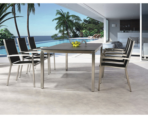 Dining-Set Marbella 6 -Sitzer bestehend aus: 6 Sessel, Tisch 210 x 100 cm Edelstahl edelstahl stapelbar