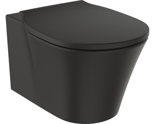 Wand-WC Set Ideal Standard Connect Air Tiefspüler ohne Spülrand AquaBlade schwarz matt mit WC-Sitz K8768V3