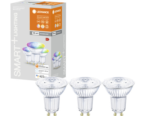 Ledvance Smart WIFI LED-Lampe dimmbar PAR16/PAR51 GU10/5W (32W ) matt 350 lm 2700- 6500 K RGBW 3 Stück