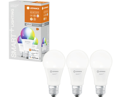 Ledvance Smart WIFI LED-Lampen dimmbar A60 E27/9W (60W) matt 806 lm 2700- 6500 K RGBW 3 Stück