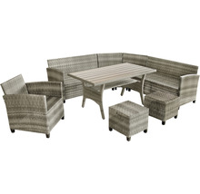 Gartenmöbelset 6 -Sitzer bestehend aus: 2 Sofas,1 Eckmodul,Sessel,2 Hocker,Tisch Polyrattan Aluminium Grau-thumb-1