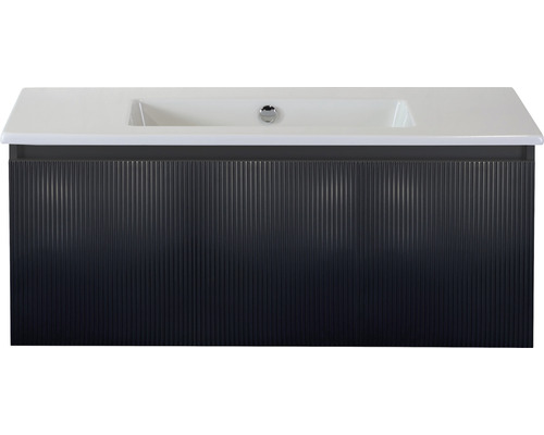 Badmöbel-Set Sanox Frozen 3D BxHxT 101 x 42 x 46 cm Frontfarbe schwarz matt 2-teilig mit Waschtisch Keramik ohne Hahnloch-0