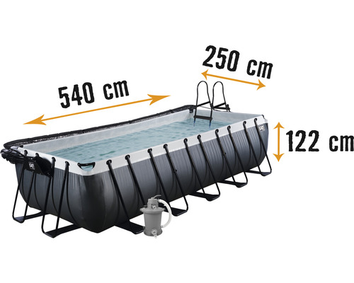Aufstellpool Framepool-Set EXIT BlackLeather Style rechteckig 540x250x122 cm inkl. Sandfilteranlage, Abdeckung & Leiter schwarz