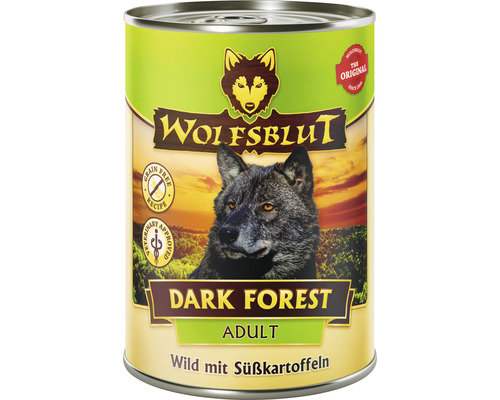 Hundefutter nass WOLFSBLUT Dark Forest Adult , Wild mit Süßkartoffel mit wertvollen Superfoods, getreidefrei, Glutenfrei 395 g