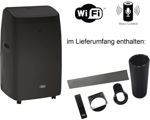 Mobiles WIFI Klimagerät mit Abluftschlauch 9000 BTU Silent schwarz Raumgröße bis 80 m³/32 m² lokales Klimagerät