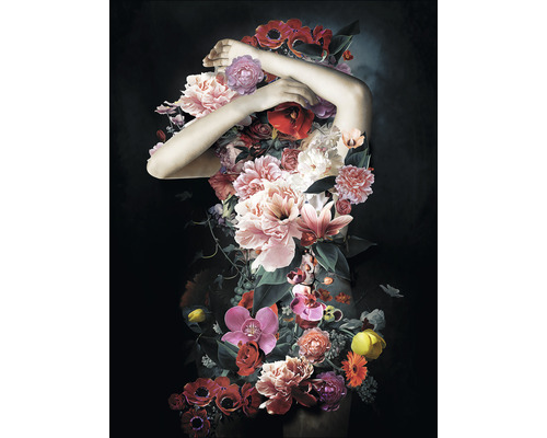 Glasbild Flowers on her body I 60x80-0