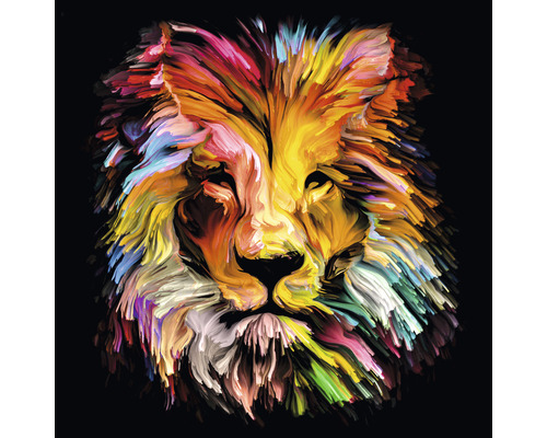 Glasbild Colorful Lion Head 20x20 cm