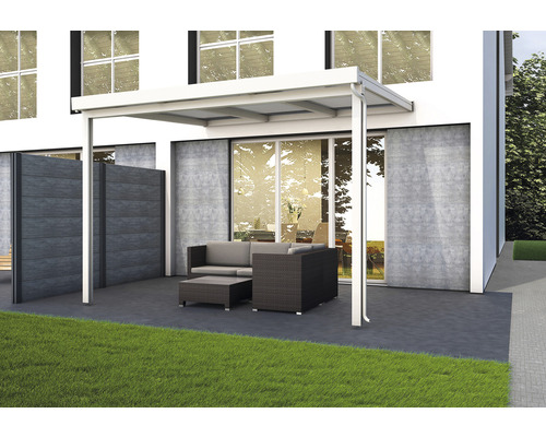 Terrassenüberdachung gutta Premium Polycarbonat opal 309 x 306 cm weiß