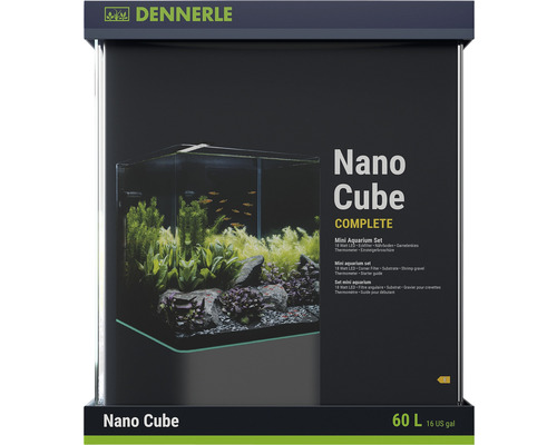 Aquarium DENNERLE Nano Cube Complete, 60 L , LED Beleuchtung Chihiros C 361 inkl. Innenfilter, Abdeckscheibe, Sicherheitsunterlage, Scaper‘s Back Rückwandfolie, Einsteigerbroschüre , Nährboden, Kies und Thermometer