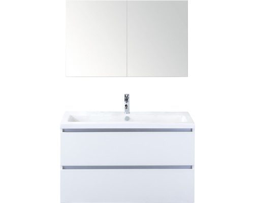 Badmöbel-Set Sanox Vogue BxHxT 101 x 169 x 41 cm Frontfarbe weiß hochglanz mit Waschtisch Keramik weiß-0