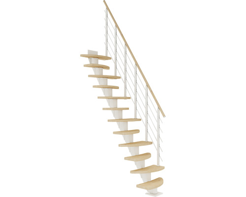 Pertura Mittelholmtreppe Aris weiß variabel 64 cm mit Geländer 10 Stufen/11 Steigungen Eiche weiß geölt