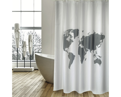 Duschvorhang MSV Amazon Textil 180 x 200 cm weiß/grau