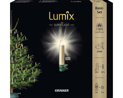 12er-Set kabellose Weihnachtsbaumkerze Krinner Lumix Superlight Mini Metallic gold Lichtfarbe warmweiß