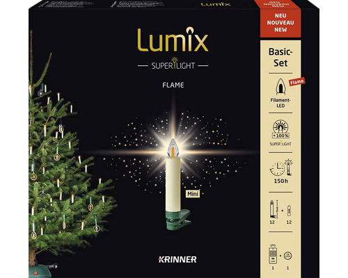 12er-Set kabellose Weihnachtsbaumkerze Krinner Lumix Superlight Flame Lichtfarbe warmweiß