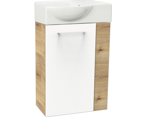 Waschtischunterschrank FACKELMANN Small Bathroom Collection BxHxT 44 x 60 cm x 24,3 cm Frontfarbe weiß hochglanz asteiche-0