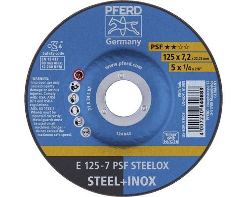 Schruppscheibe PFERD PSF STEELOX Stahl/Inox Ø 125x22,23 mm