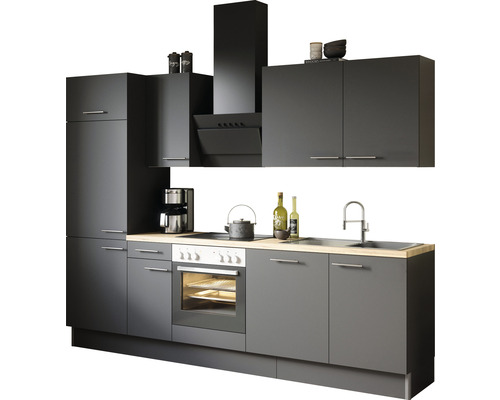 Küchenzeile Optifit Ingvard420 270 cm Frontfarbe Anthrazit Matt Korpusfarbe Anthrazit KCIN 2708OE-8+-0