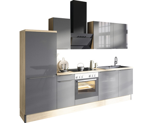 Küchenzeile Optifit Linus984 270 cm Frontfarbe Anthrazit Hochglanz Korpusfarbe Wildeiche KCLI 2748OE-8+-0