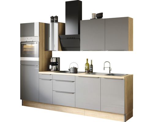 Küchenzeile Optifit Linus984 270 cm Frontfarbe Anthrazit Hochglanz Korpusfarbe Wildeiche KCLI 2788OE-8+-0