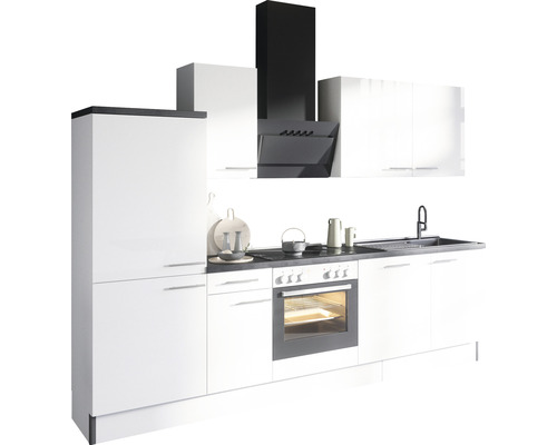 Küchenzeile Optifit Rurik986 270 cm Frontfarbe Weiß Hochglanz Korpusfarbe Weiß KCRU 2748OE-8+-0
