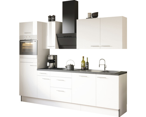 Küchenzeile Optifit Rurik986 270 cm Frontfarbe weiß hochglanz hochglanz Korpusfarbe weiß inkl. Einbaugeräte KCRU 2788E-8+