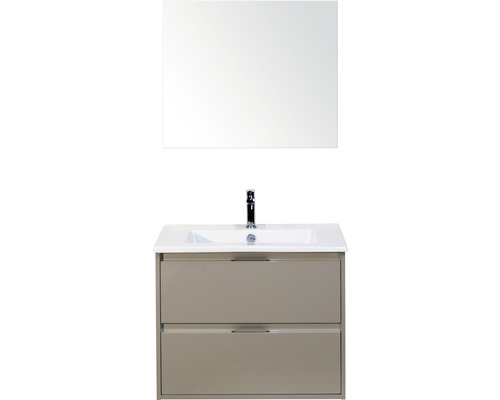 Badmöbel-Set Sanox Porto BxHxT 71 x 170 x 51 cm Frontfarbe cubanit grey mit Waschtisch Keramik weiß und Keramik-Waschtisch Spiegel Waschtischunterschrank-0