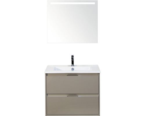 Badmöbel-Set Sanox Porto BxHxT 71 x 170 x 51 cm Frontfarbe cubanit grey mit Waschtisch Keramik weiß und Keramik-Waschtisch Spiegel mit LED-Beleuchtung Waschtischunterschrank-0