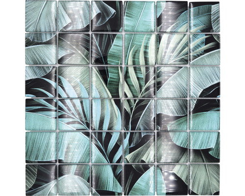 Glasmosaik XCM RF05 Quadrat Crystal Rain Forest mix green/black 29,8x29,8cm-0