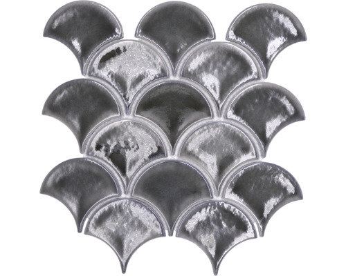 Fischschuppen Keramikmosaik FS IC7 Fächer Ice Crackle dark grey 25,9x27,3cm-0