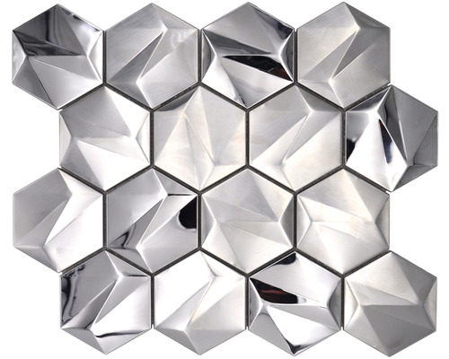 Metallmosaik HXM 40SB Hexagon 3D Stahl Titanium glänzend 25,7x29,7cm