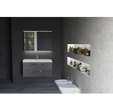 Badmöbel-Set Sanox Seville BxHxT 60 x 170 x 46 cm Frontfarbe beton anthrazit mit Waschtisch Mineralguss weiß und Waschtischunterschrank Waschtisch Spiegel mit LED-Beleuchtung-thumb-3