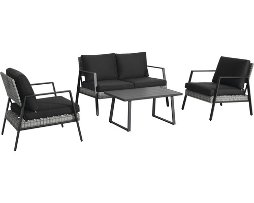 Gartenmöbelset Loungeset SenS-Line garden furniture 4 -Sitzer bestehend aus: Zweisitzer-Bank, 2 Sessel, Tisch Aluminium Polyrattan Textil grau