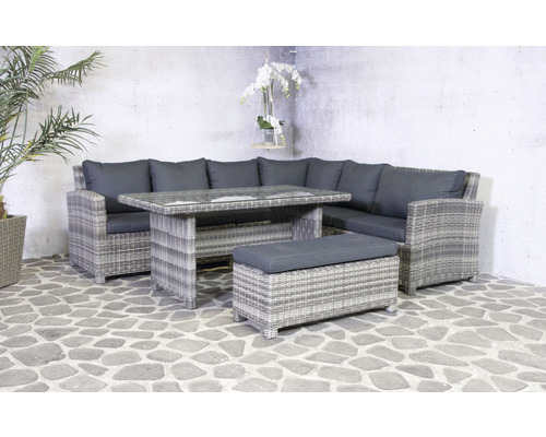 Gartenmöbelset SenS-Line garden furniture 8 -Sitzer bestehend aus: 2 Bankmodule,1 Eckmodul, 2 Mittelteilmodule,Hocker, Tisch Aluminium Polyrattan Glas Textil Anthrazit