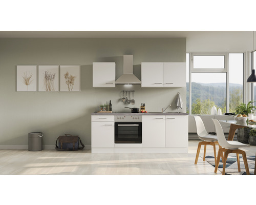 Küchenzeile Flex Well Varo 210 cm Frontfarbe weiß matt Korpusfarbe weiß inkl. Einbaugeräte 12365