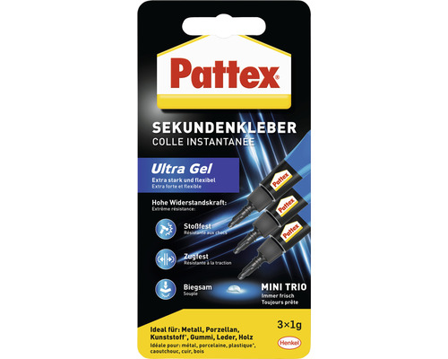 Pattex Sekundenkleber Ultra Gel Mini-Trio 3 x 1 g