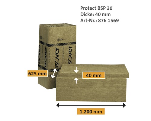 ISOVER Brandschutzplatte Protect BSP 30 für den Innenausbau WLG 040 1200 x 625 x 40 mm