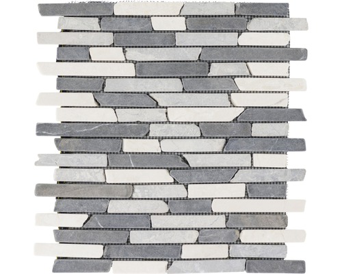 Marmor-Natursteinmosaik Slim Brick grau/weiß