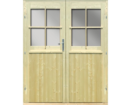 Doppeltür für Gartenhaus 28 mm Karibu inklusive Türschloss und Rahmen 152 x 183 cm natur