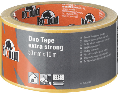ROXOLID Duo Tape extra strong Doppelseitiges Klebeband Teppichgewebeband braun 50 mm x 10 m