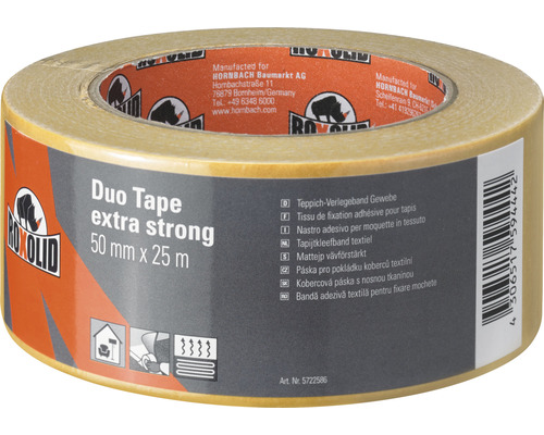 ROXOLID Duo Tape extra stron Doppelseitiges Klebeband Teppichgewebeband braun 50 mm x 25 m-0