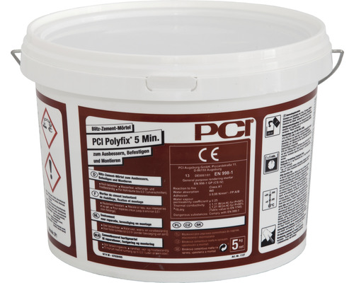 PCI Polyfix® 5 Min. Blitzzement Mörtel zum Ausbessern, Befestigen und Montieren 5 kg