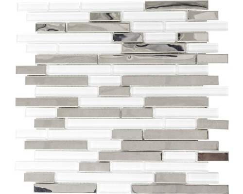 Glasmosaik XAM A863 weiß/silber 29,8x29,8 cm