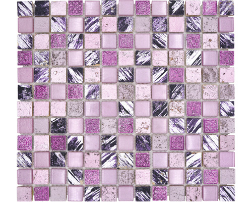 Glasmosaik mit Naturstein XCM CB 35 lila/pink 30x32,5 cm