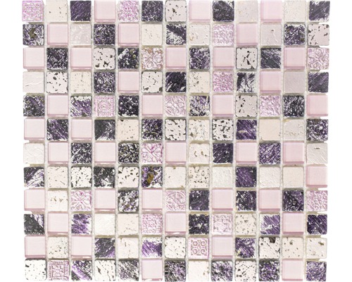 Glasmosaik mit Naturstein XCM CB 35 lila/pink 30x32,5 cm
