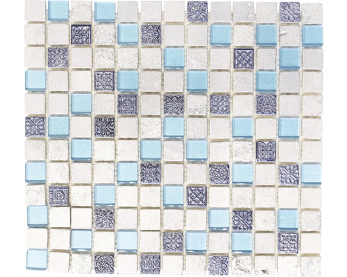 Glasmosaik mit Naturstein XCM CB 65 mix blau 30x32,5 cm
