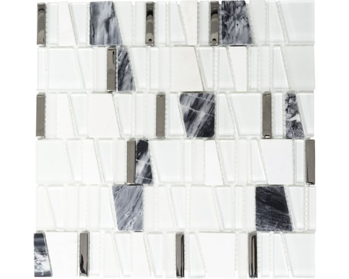 Glasmosaik mit Naturstein XCM LA10 mix weiß 30x30 cm