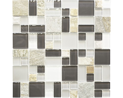 Glasmosaik mit Naturstein XCM MC619 grau/braun 30x30 cm