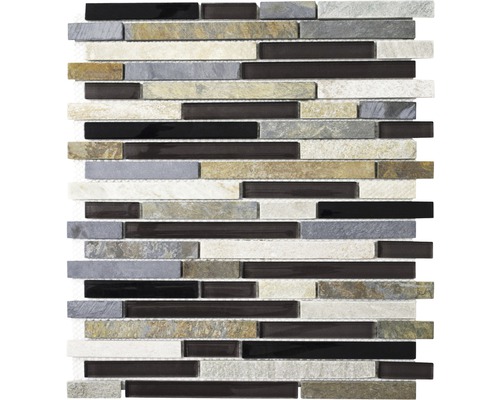 Glasmosaik mit Naturstein XCM MV788 grau/schwarz 29,8x33,8 cm