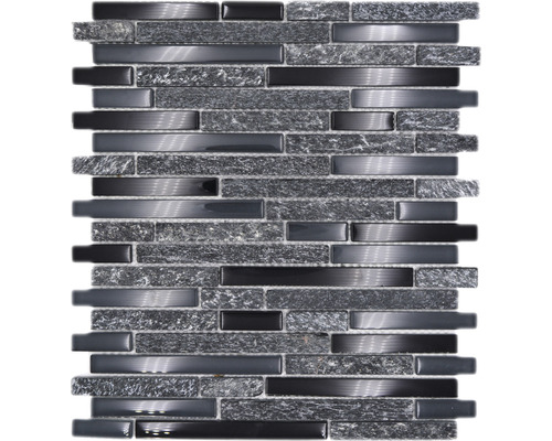 Glasmosaik mit Naturstein XCM MV798 grau/schwarz 29,8x33,8 cm